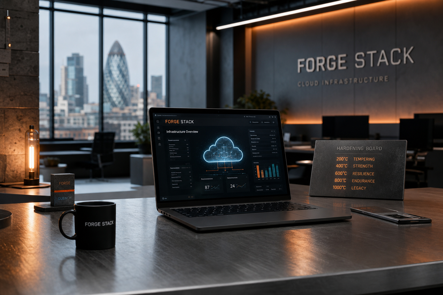 Tempered steel IT workspace with cloud infrastructure planning at SIGNALMD LTD London